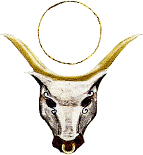Symbole : tête de vache portant un disque lunaire entre ses cornes Symbole : tête de vache portant un disque lunaire entre ses cornes